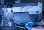 Detail of a laptop showing a data graph at the SMART Translational Medicine Lab at Riverbend Research Lab South.